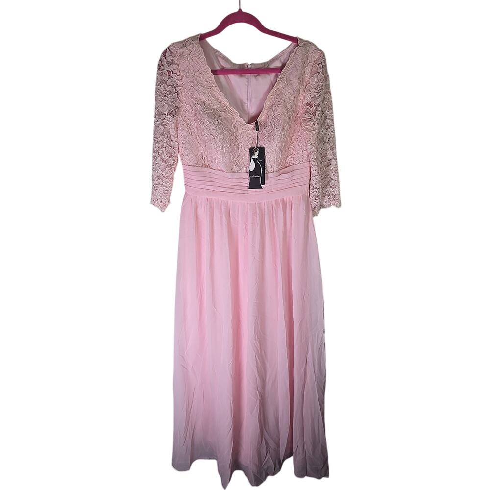 Miaoduo Formal Maxi Dress Gown Pink Lace Tulle Prom Womens 12 / 14 32W